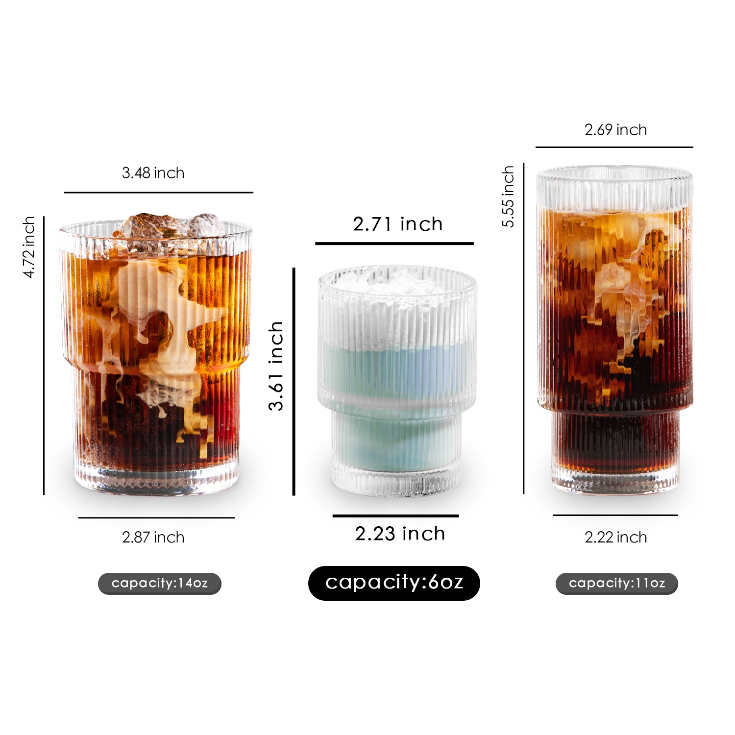 Combler Glass Cups with Lids and Straws, 12 oz Iced Coffee Cup for Coffee Bar Accessories, Ribbed Glasses Drinking Set of 4, Glass Tumbler with Straw