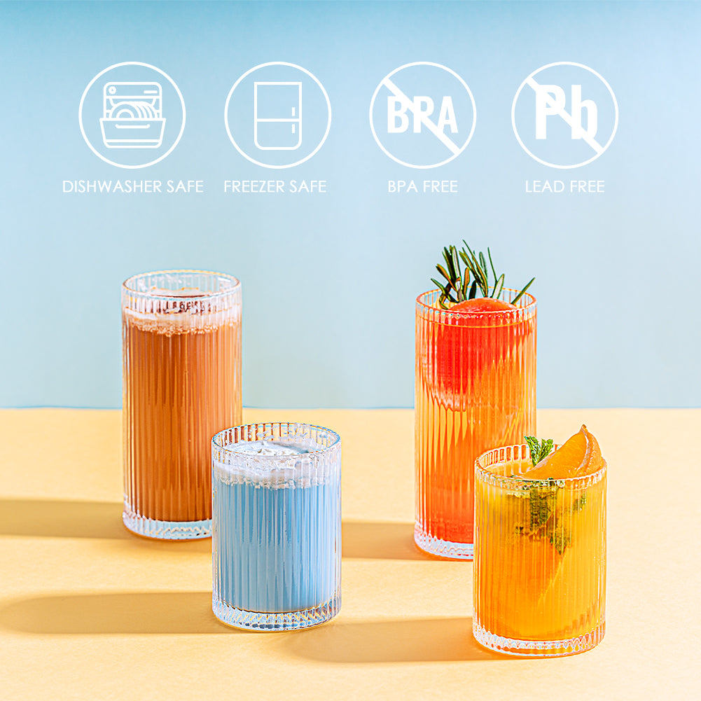 Ribbed Glass Tumbler With Lid And Straw, Origami Style Drinking