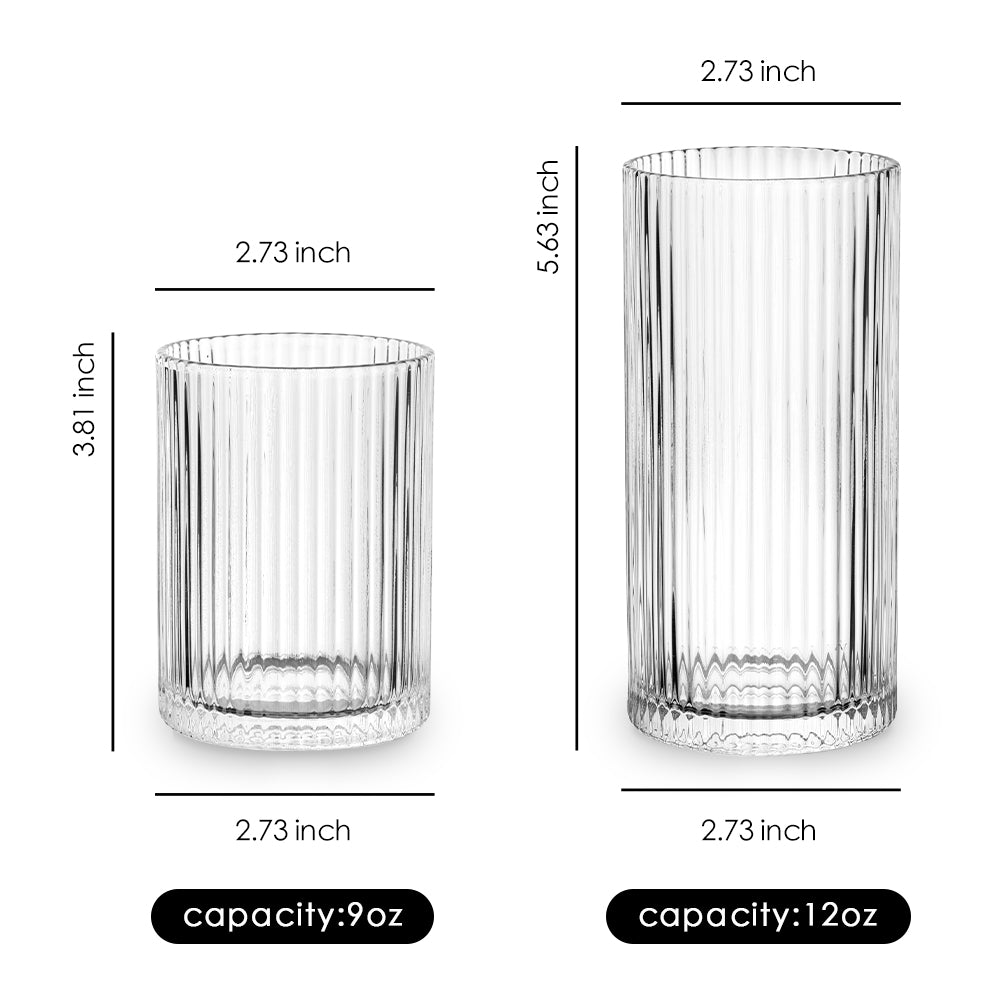 Combler Ribbed Glass Cups with Glass Straws, 16 oz Drinking Glasses, Ribbed  Glassware Set of 4, Aesthetic Water Cocktail Glasses, Thick Glass Coffee  Cups, Vinta… in 2023