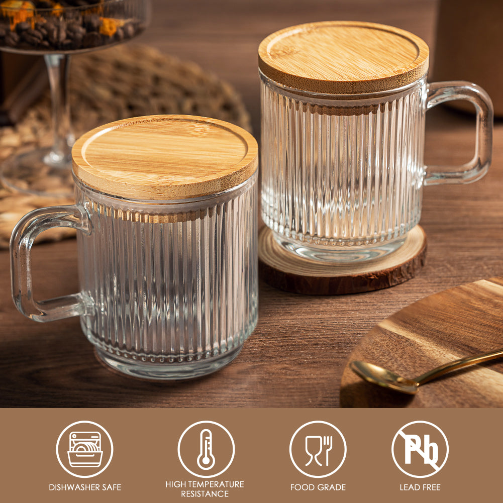 Vintage Coffee Mugs, Overnight Oats Containers with Bamboo Lids